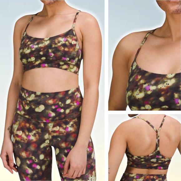 LULULEMON Flow Y Nulu Bra Light Support Size 4 Soft Focus Splatter Green Multi - Picture 1 of 6